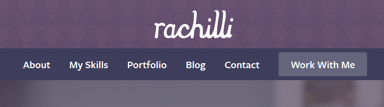 If you scroll down the page on Rachel's site, then start scrolling back up, the header slides down from the top making it super-easy to get in touch.