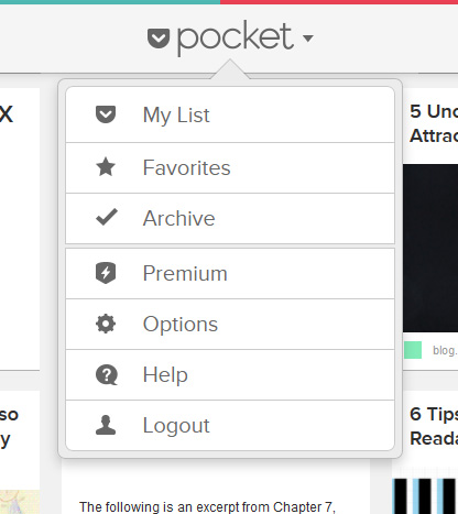 Pocket settings menu