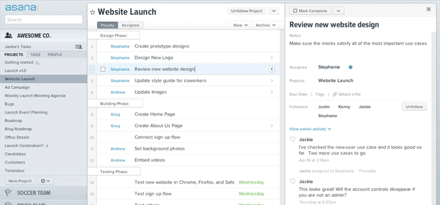 Manage tasks to make a website with Asana