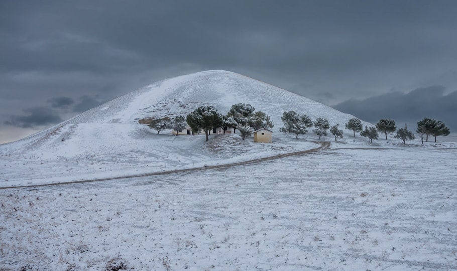 Snowy landscape with cabin wallpapers