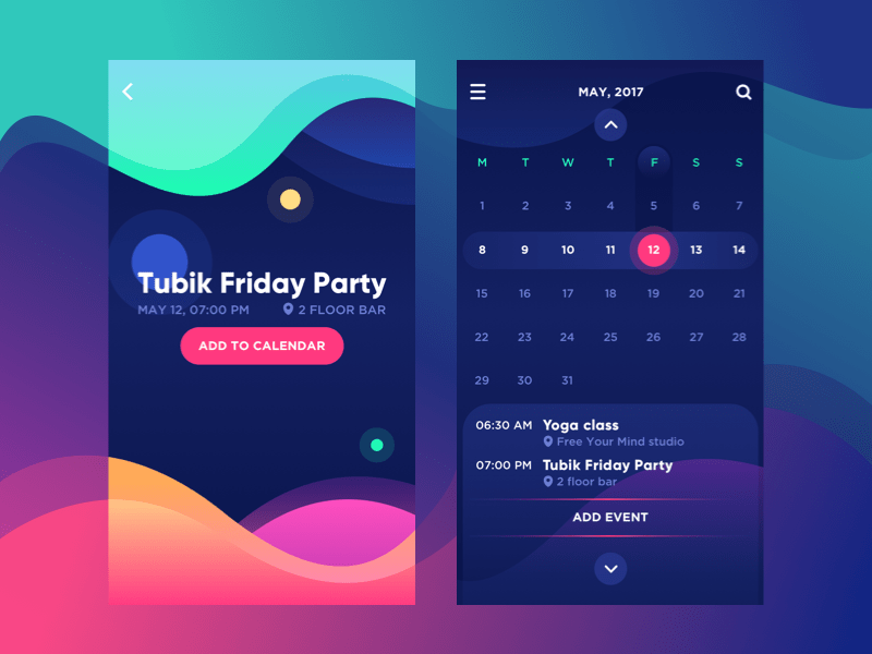 Bright mobile calendar UI