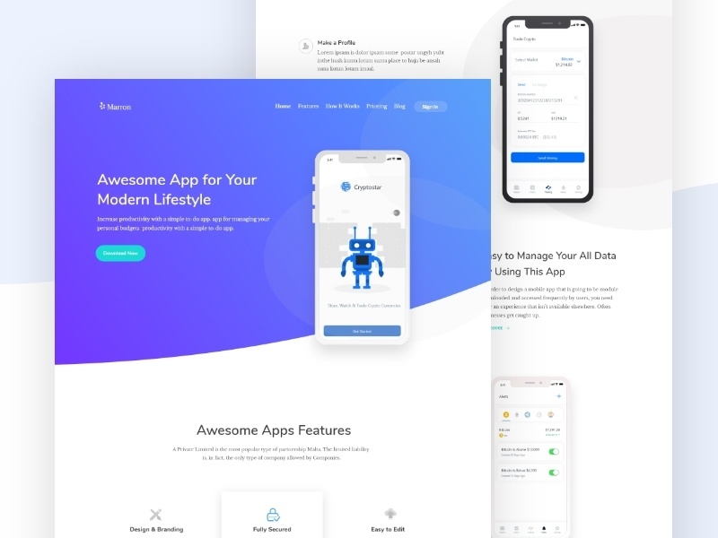 App landing page mockup