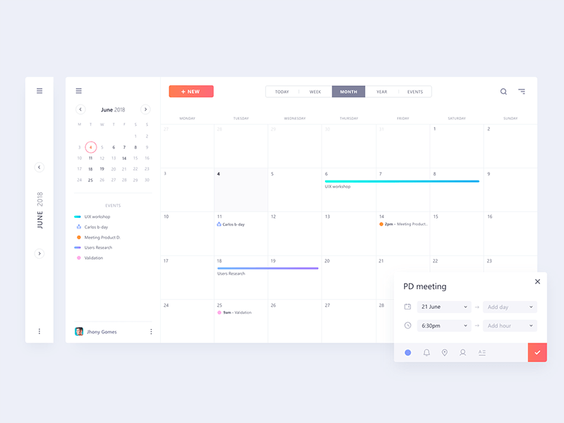 Minimal calendar UI mockup